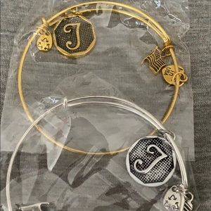 Initial Charm Wire Bangle; A,B,C in Gold or Silver